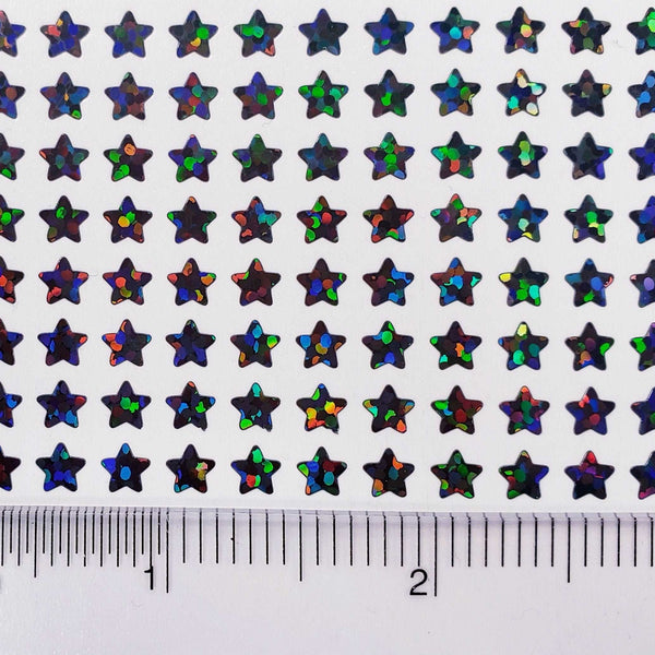 Extra Small Star Stickers, set of 490 black holo deco glitter star stickers for journals, notebooks, toploader card sleeves and planners.