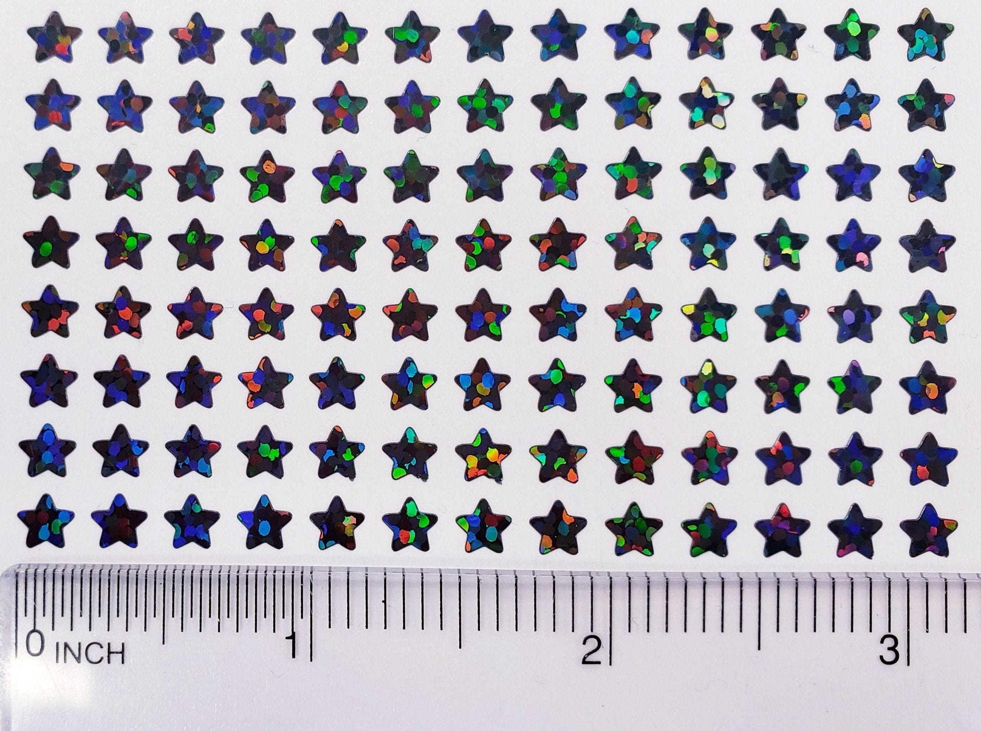 Extra Small Star Stickers, set of 490 black holo deco glitter star stickers for journals, notebooks, toploader card sleeves and planners.