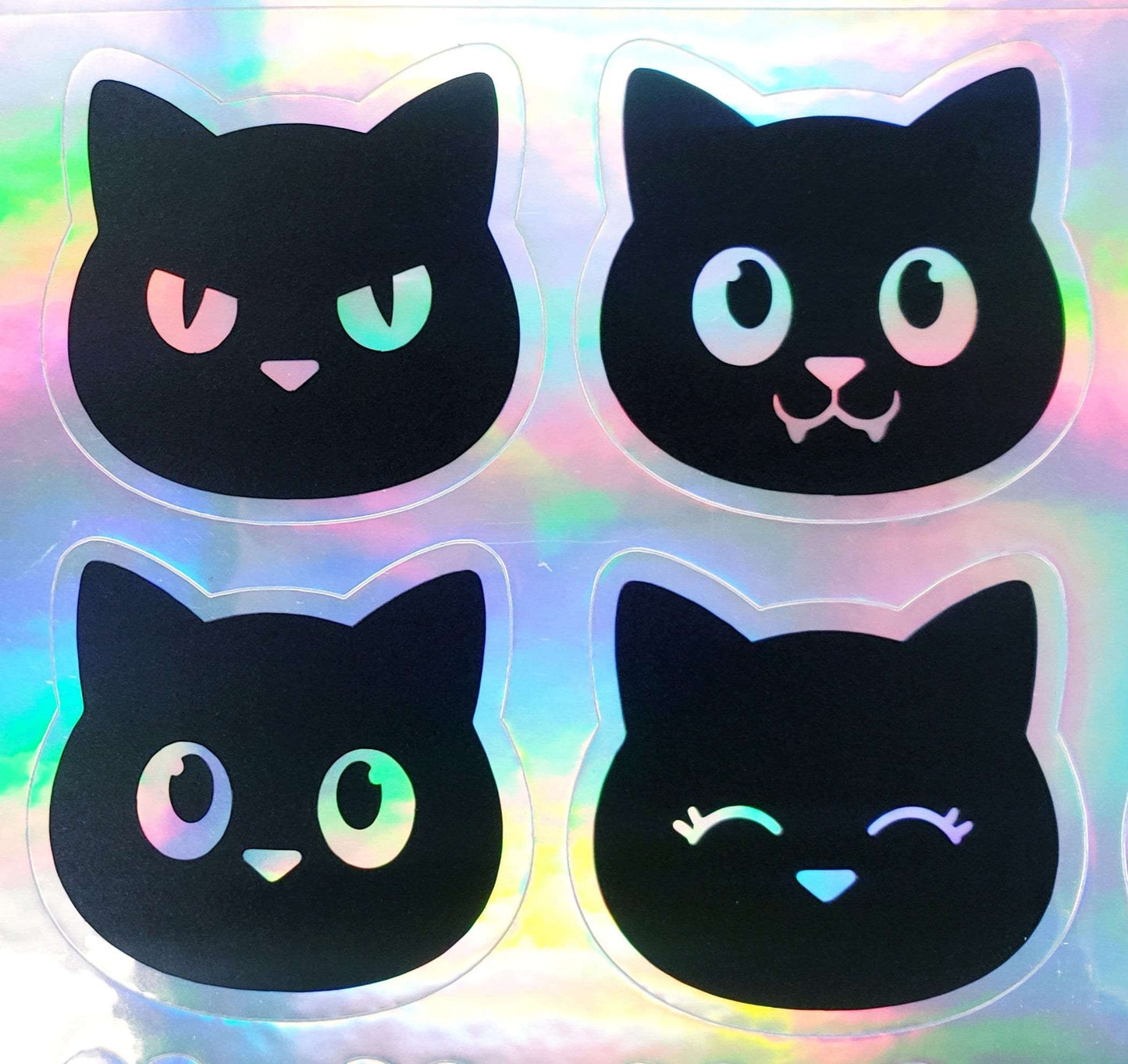 Black Scaredy Cat Holographic Sticker for water bottle, laptop or journal cover.