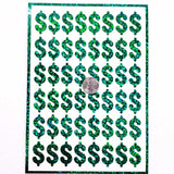 Dollar Sign Money Stickers for household budgets, financial planning and cash stuffing envelopes. Set of 48 green glitter dollar signs.