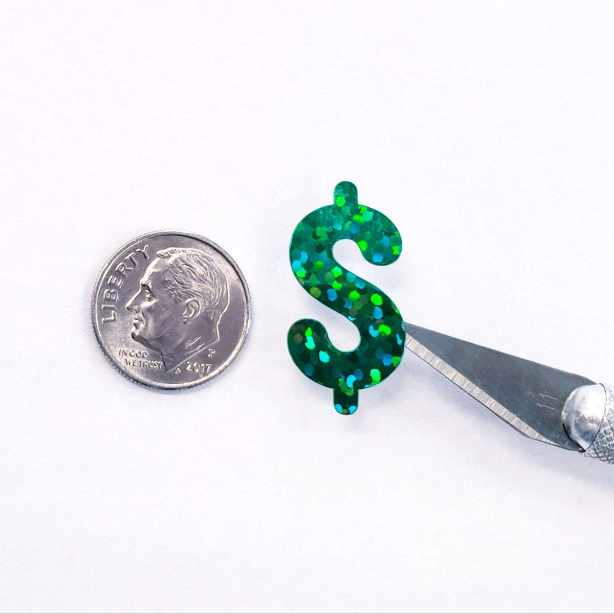 Dollar Sign Money Stickers for household budgets, financial planning and cash stuffing envelopes. Set of 48 green glitter dollar signs.