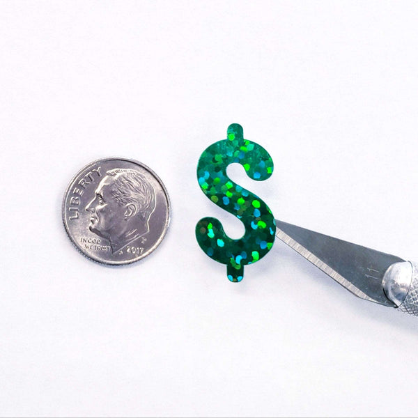 Dollar Sign Money Stickers for household budgets, financial planning and cash stuffing envelopes. Set of 48 green glitter dollar signs.