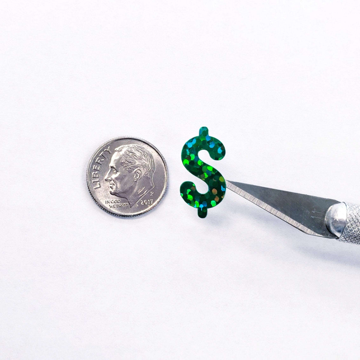 Dollar Sign Money Stickers for household budgets, financial planning and cash stuffing envelopes. Set of 88 small green glitter dollar signs