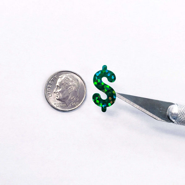 Dollar Sign Money Stickers for household budgets, financial planning and cash stuffing envelopes. Set of 88 small green glitter dollar signs