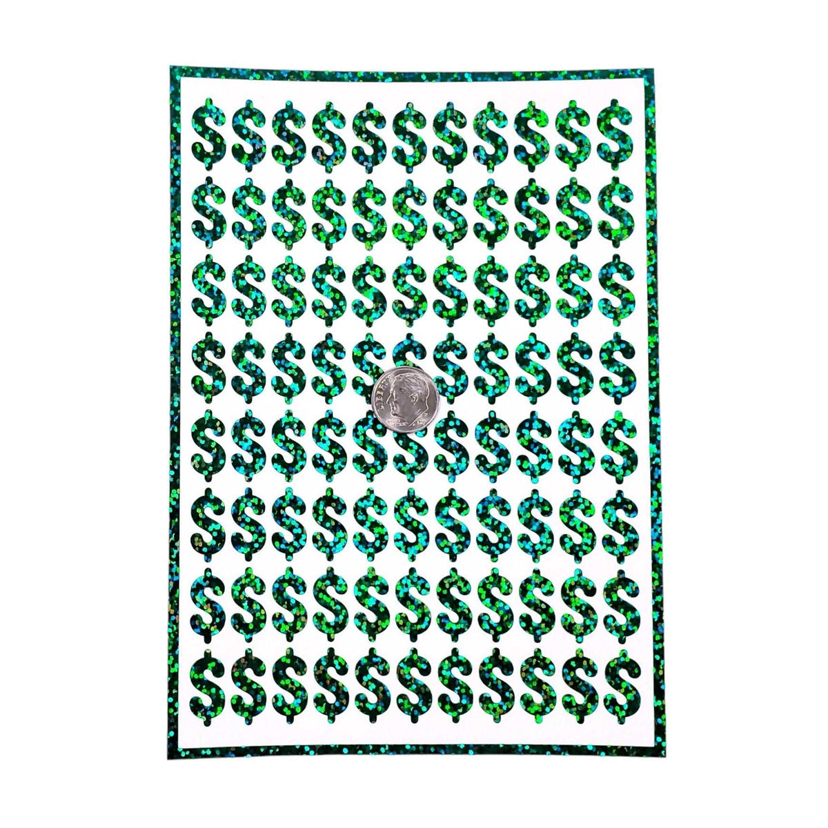 Dollar Sign Money Stickers for household budgets, financial planning and cash stuffing envelopes. Set of 88 small green glitter dollar signs
