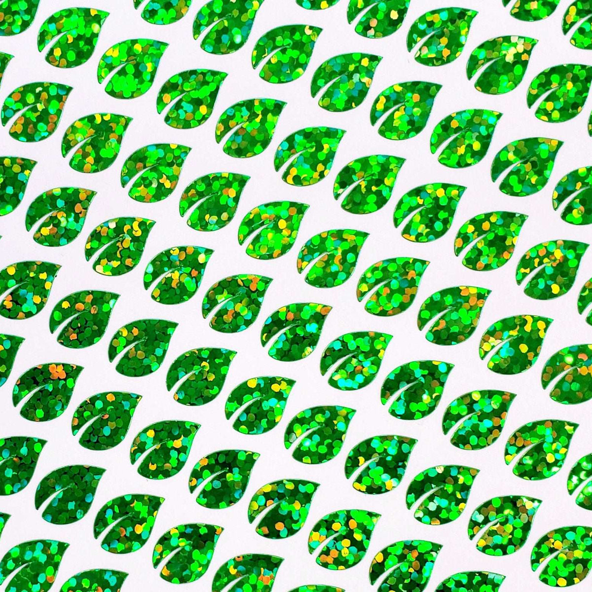 Leaf Mini Stickies, set of 195 sparkly bright green tiny leaf decals.