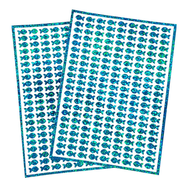 Fish Stickies, set of 198 sparkly turquoise mini fish stickers.