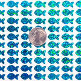 Fish Stickies, set of 198 sparkly turquoise mini fish stickers.