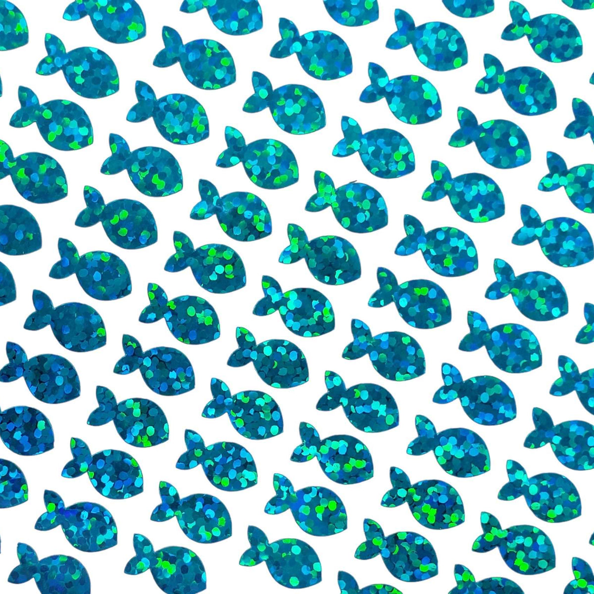 Fish Stickies, set of 198 sparkly turquoise mini fish stickers.
