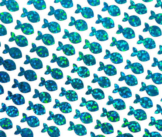 Fish Stickies, set of 198 sparkly turquoise mini fish stickers.