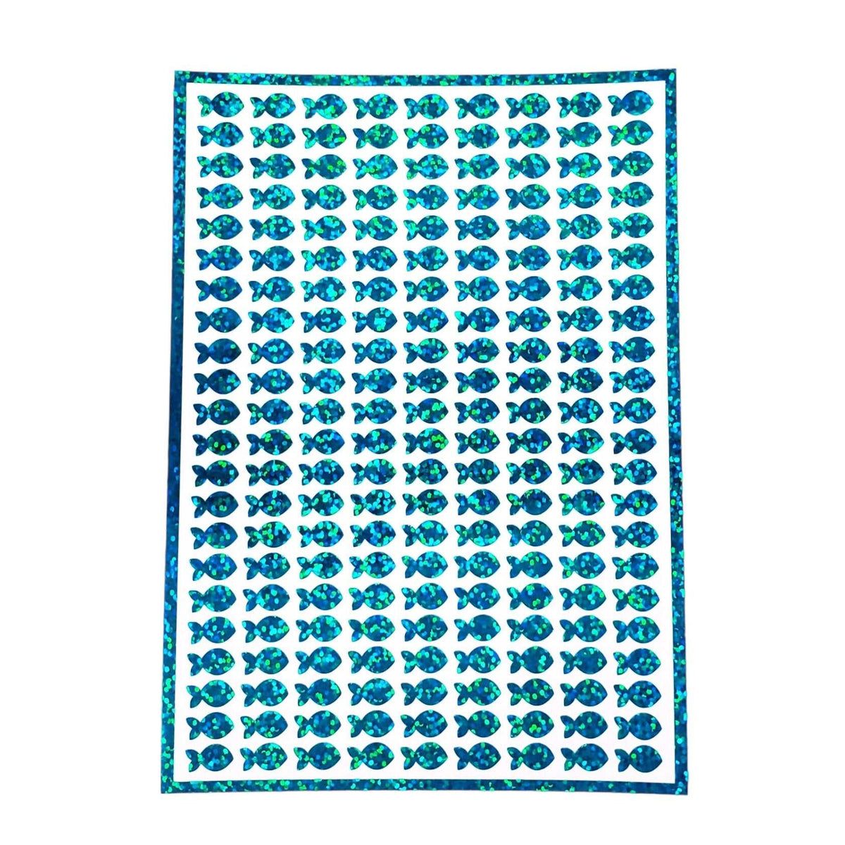 Fish Stickies, set of 198 sparkly turquoise mini fish stickers.