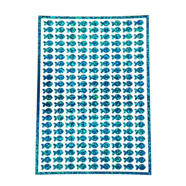 Fish Stickies, set of 198 sparkly turquoise mini fish stickers.