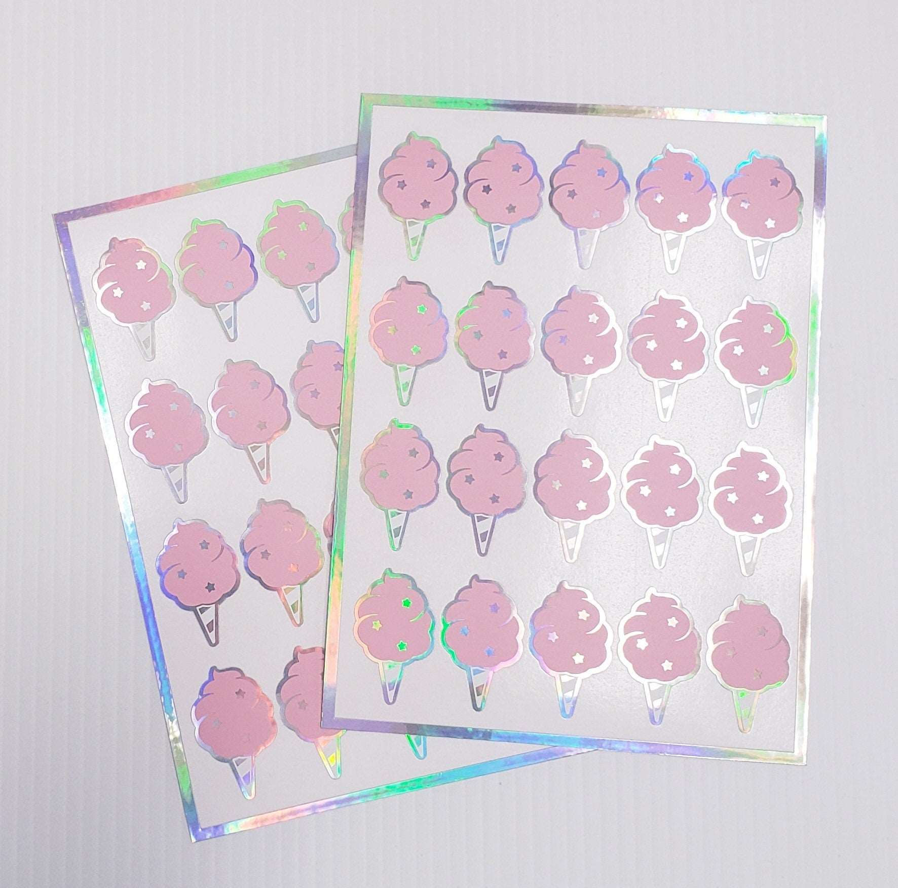 Cotton Candy Stickers - Set of 20 Small Vinyl Decals in Pretty Pink Pastel, White, and Silver. Unicorn Birthday Party Invitation Stickers.