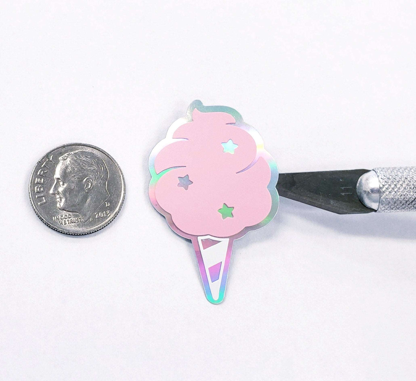 Cotton Candy Stickers - Set of 20 Small Vinyl Decals in Pretty Pink Pastel, White, and Silver. Unicorn Birthday Party Invitation Stickers.
