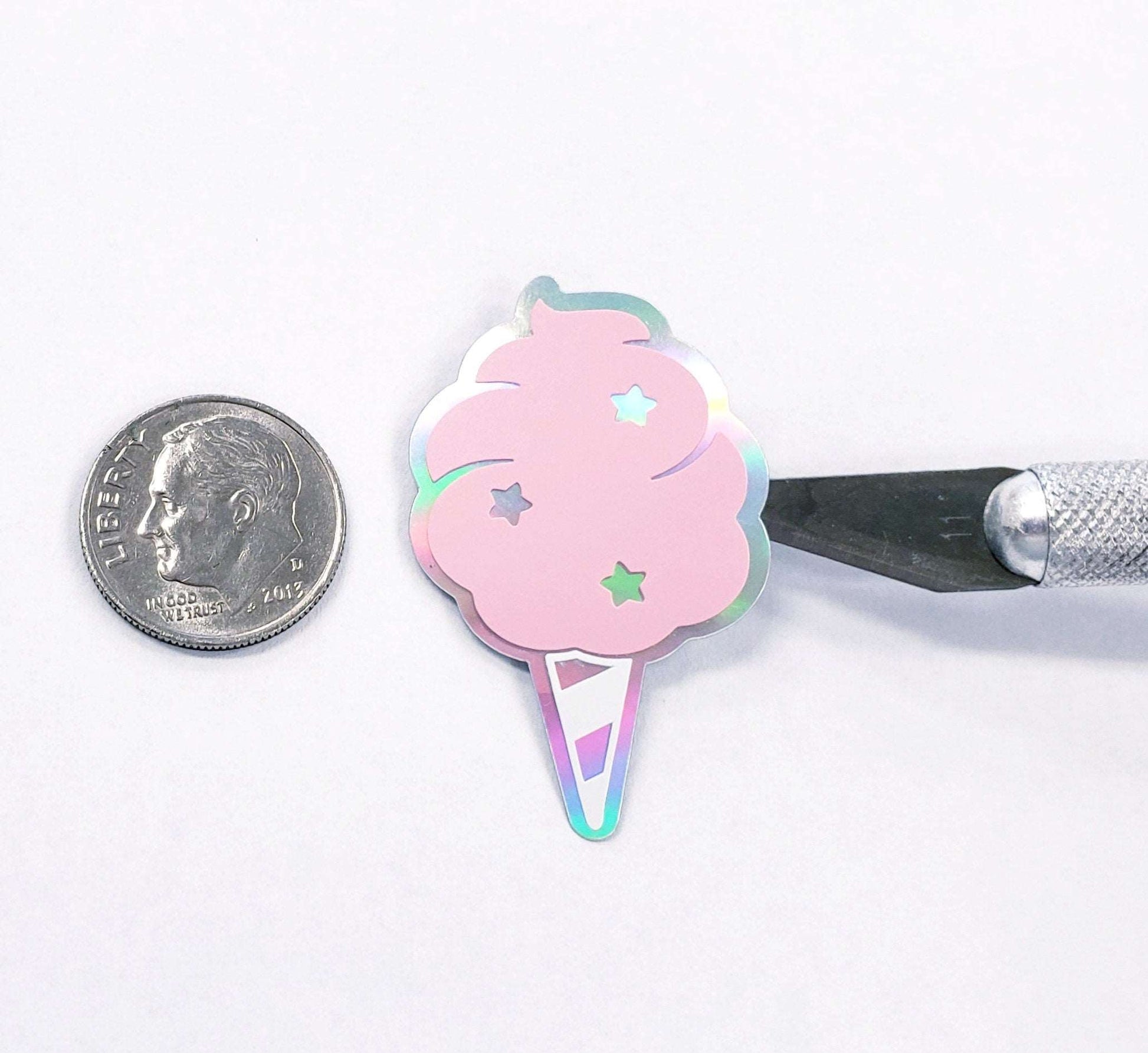 Cotton Candy Stickers - Set of 20 Small Vinyl Decals in Pretty Pink Pastel, White, and Silver. Unicorn Birthday Party Invitation Stickers.