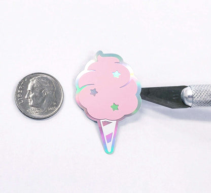 Cotton Candy Stickers - Set of 20 Small Vinyl Decals in Pretty Pink Pastel, White, and Silver. Unicorn Birthday Party Invitation Stickers.