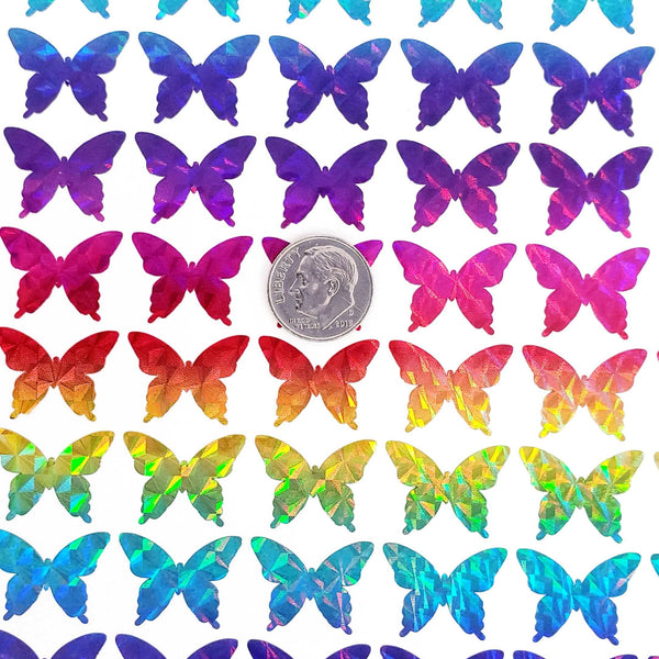 Rainbow Butterfly Stickers, set of 25, 50, 100 or 200 sparkly rainbow vinyl butterflies, stickers for planners, envelopes and journals.
