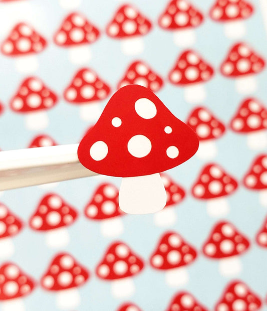 Mushroom Stickers, set of 48 small red cap mushroom decals for notebooks, journals, envelopes. Cottage core decor for fairy houses.