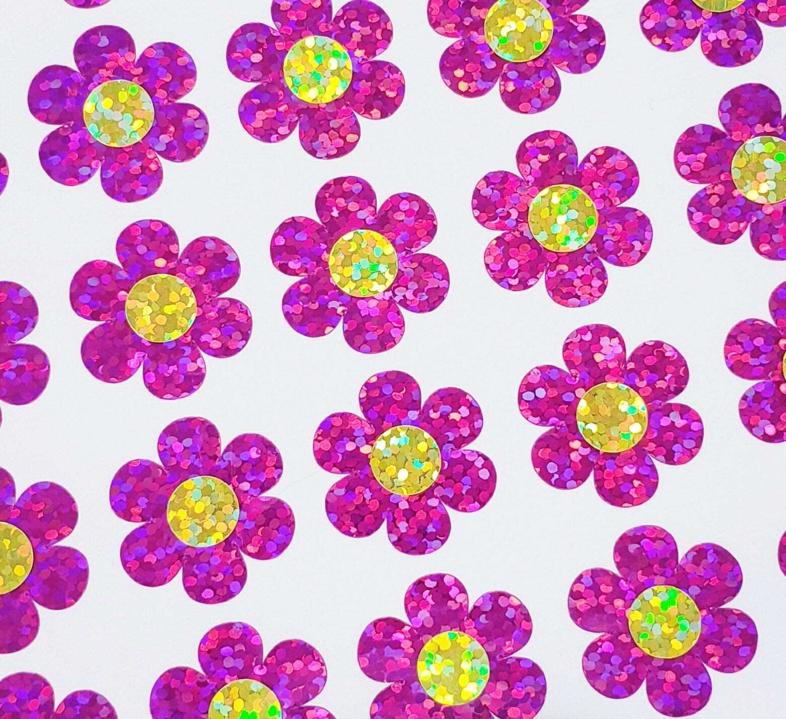 Purple Daisy Flower Glitter Stickers