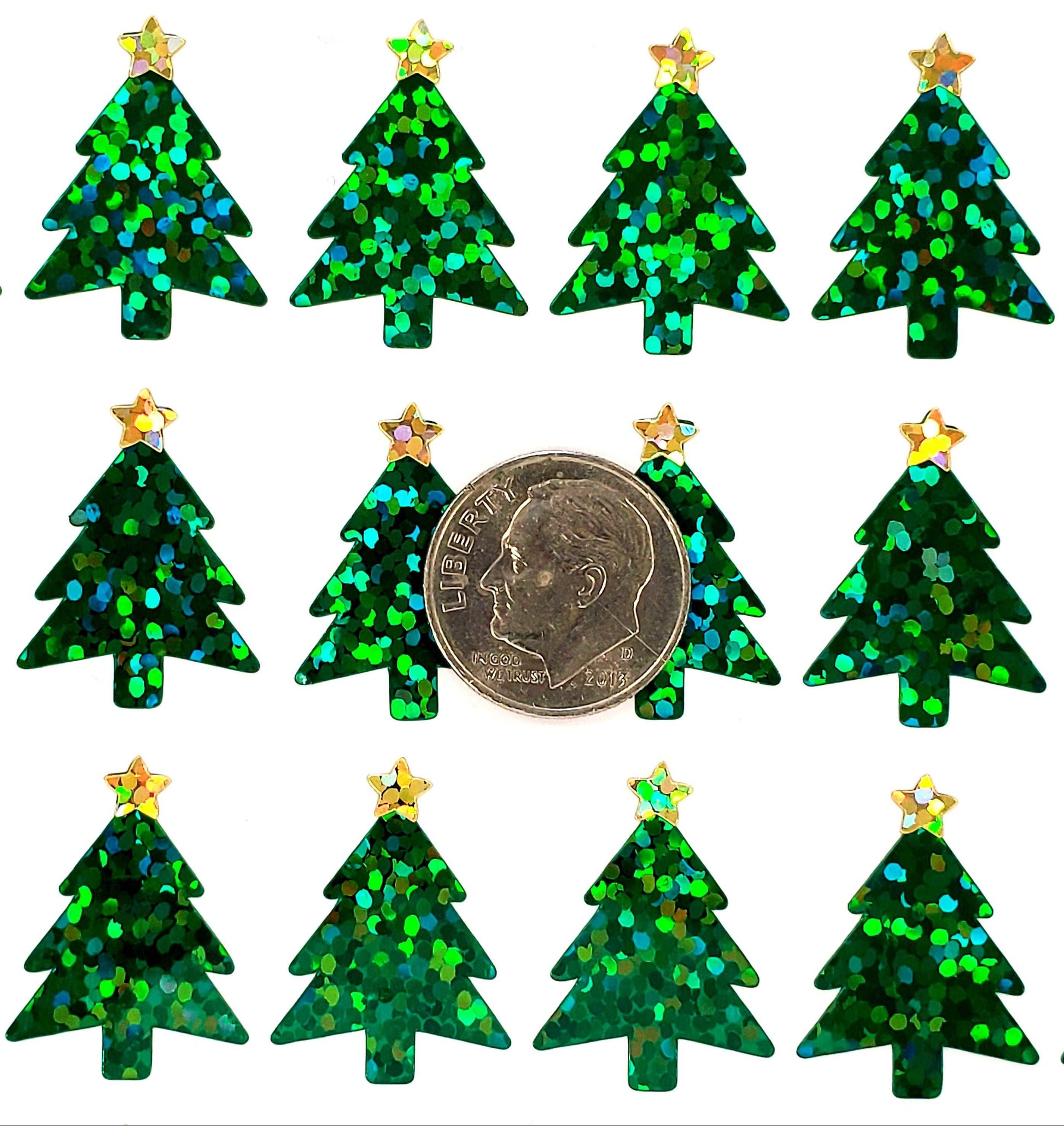 Christmas Trees Sticker Sheet, set of 50 Evergreen Pine Tree with gold star decorative stickers for ornaments, holiday cards and gift tags.