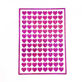 Pink Hearts Sticker Sheet. Set of 104 sparkly vinyl heart decals for planners, notebooks, journals, charts and crafts. Half inch hearts.