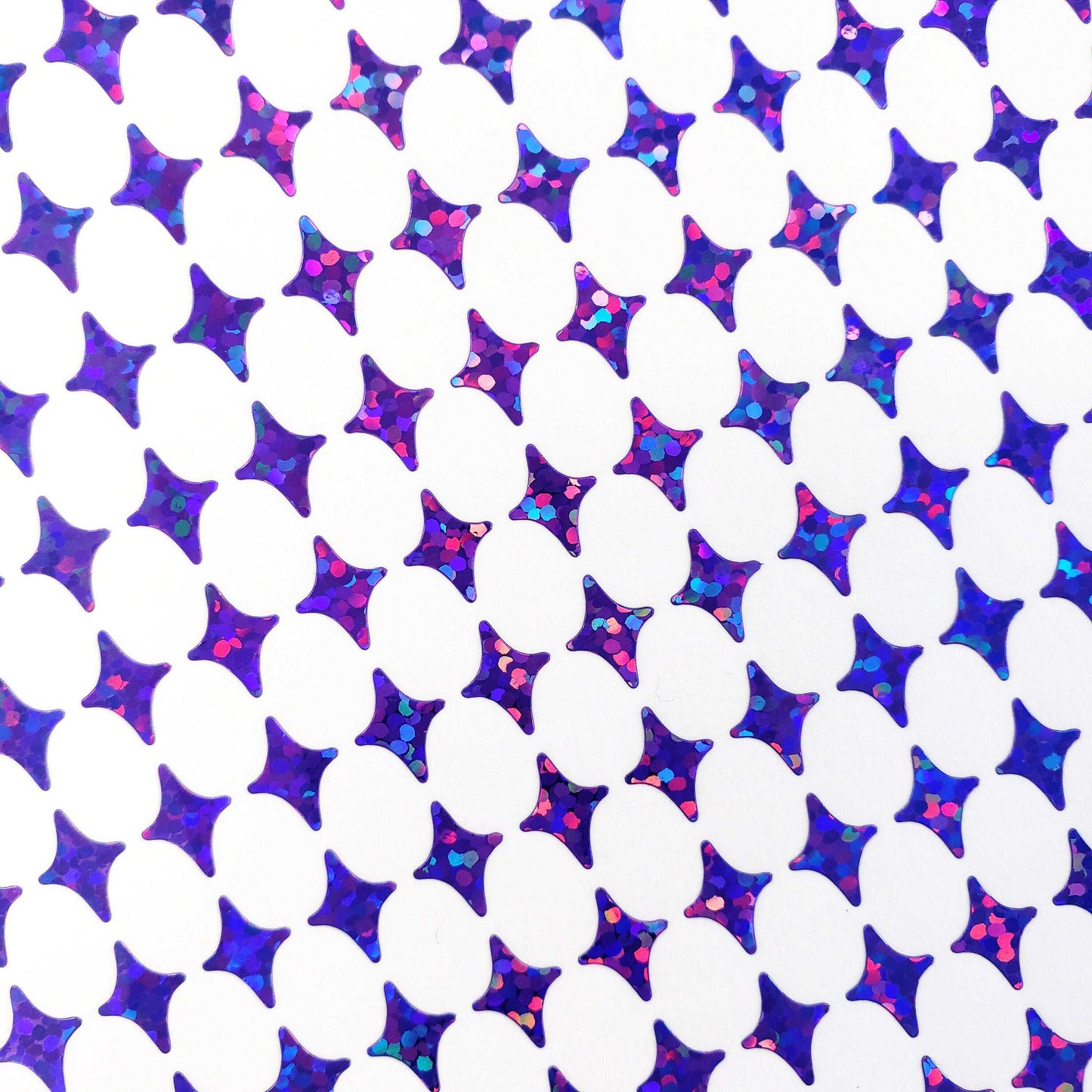 Purple Four-Pointed Stars Sticker Sheet.