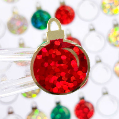 Christmas Ball Ornaments Sticker Sheet. Set of 64 small red green and gold vinyl decals for holiday cards, gift tags and advent calendars