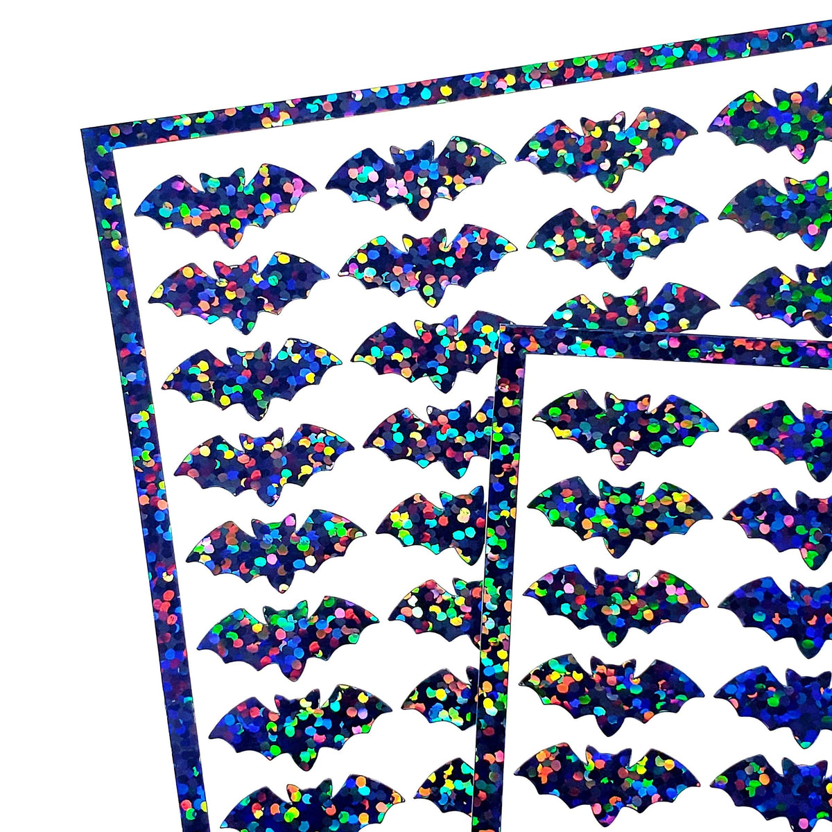 Halloween Black Bats Sticker Sheet. Set of 96 tiny black bat stickers for tumblers, calendars, journals, notebooks, teachers and crafts.
