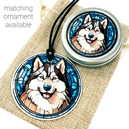 Alaskan Malamute Gift Tin. Small round metal trinket container with husky dog graphics. Stocking Stuffer. Guitar Pick holder. Mints tin.
