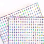Small Silver Four-Pointed Stars Sticker Sheet. Set of 231 sparkly silver peel and stick vinyl star decals for nails, planners and ornaments.