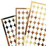 Small Gold Four-Pointed Stars Sticker Sheet. Set of 231 mirror gold peel and stick vinyl star decals for nails, planners and ornaments.
