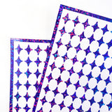 Purple Four-Pointed Stars Sticker Sheet.