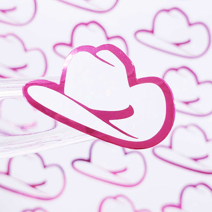 Pink and White Cowboy Hats Sticker Sheet, set of 32 white hat stickers for bachelorette parties, journals, country music concerts and shows.