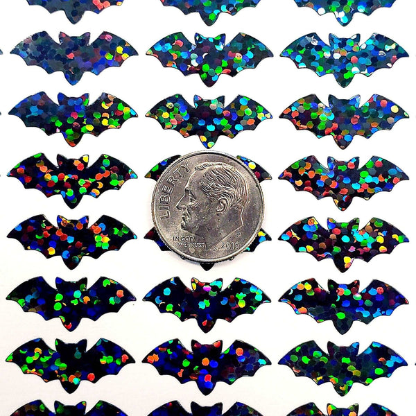 Halloween Black Bats Sticker Sheet. Set of 96 tiny black bat stickers for tumblers, calendars, journals, notebooks, teachers and crafts.