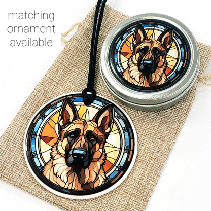 German Sheperd Gift Tin. Small round metal trinket container with sheperd dog graphics. Stocking Stuffer. Guitar Pick holder. Mints tin.