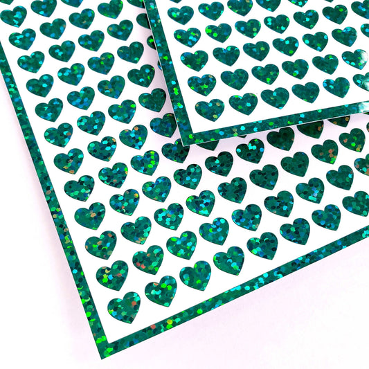 Small Green Hearts Sticker Sheet, set of 285 hearts.