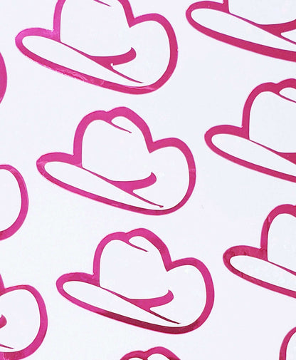 Pink and White Cowboy Hats Sticker Sheet, set of 32 white hat stickers for bachelorette parties, journals, country music concerts and shows.