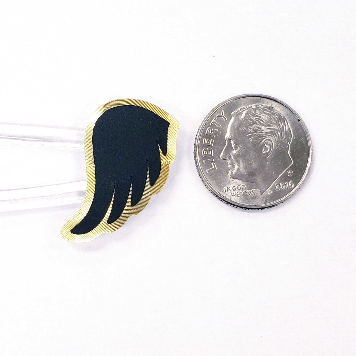 Black Angel Wing Stickers, set of 42 black and gold wing stickers for invitations, envelopes, memorial cards, planners, journals and crafts.