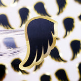 Black Angel Wing Stickers, set of 42 black and gold wing stickers for invitations, envelopes, memorial cards, planners, journals and crafts.