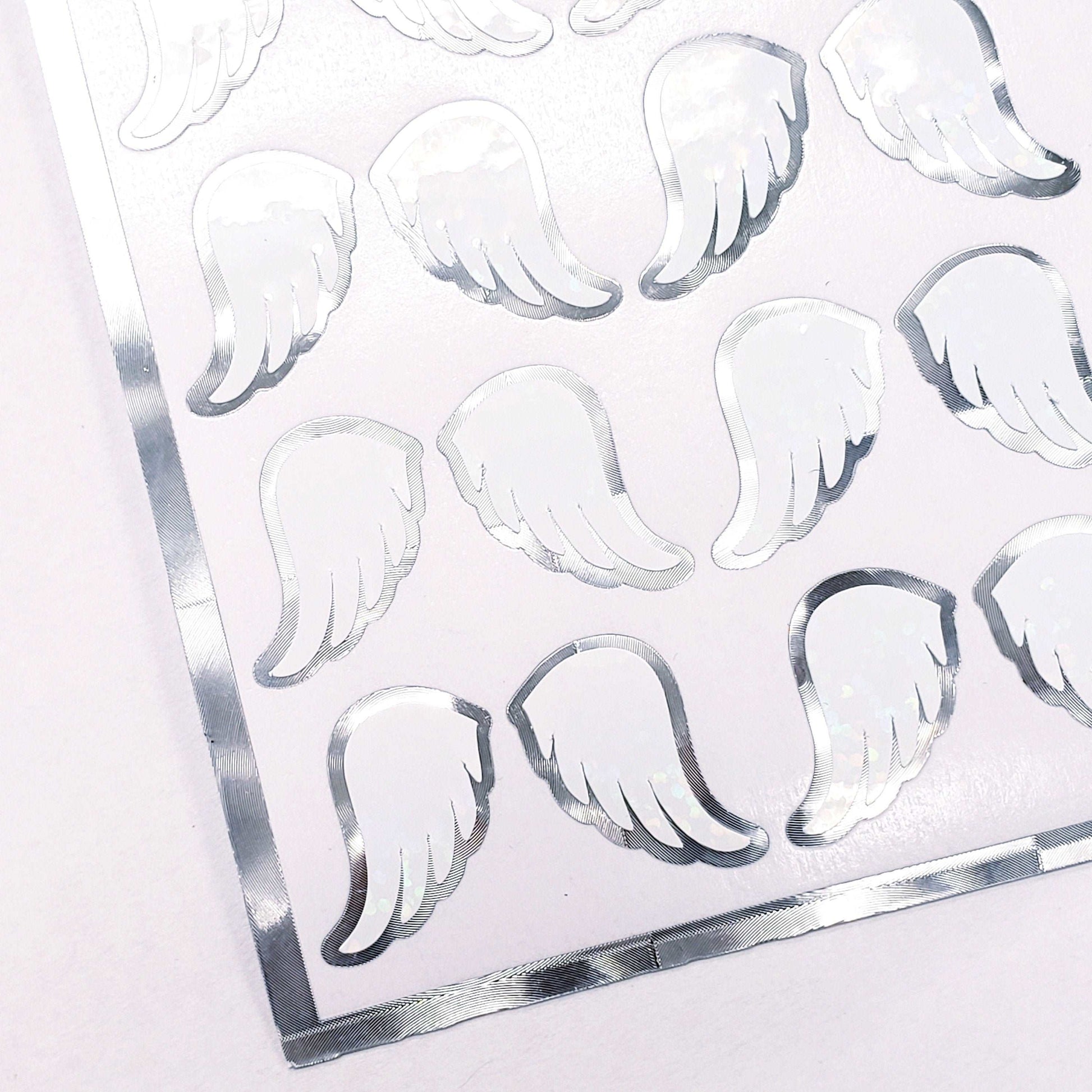 Angel Wing Stickers, set of 42 white and silver wing stickers for invitations, envelopes, notecards, planners, journals and crafts.