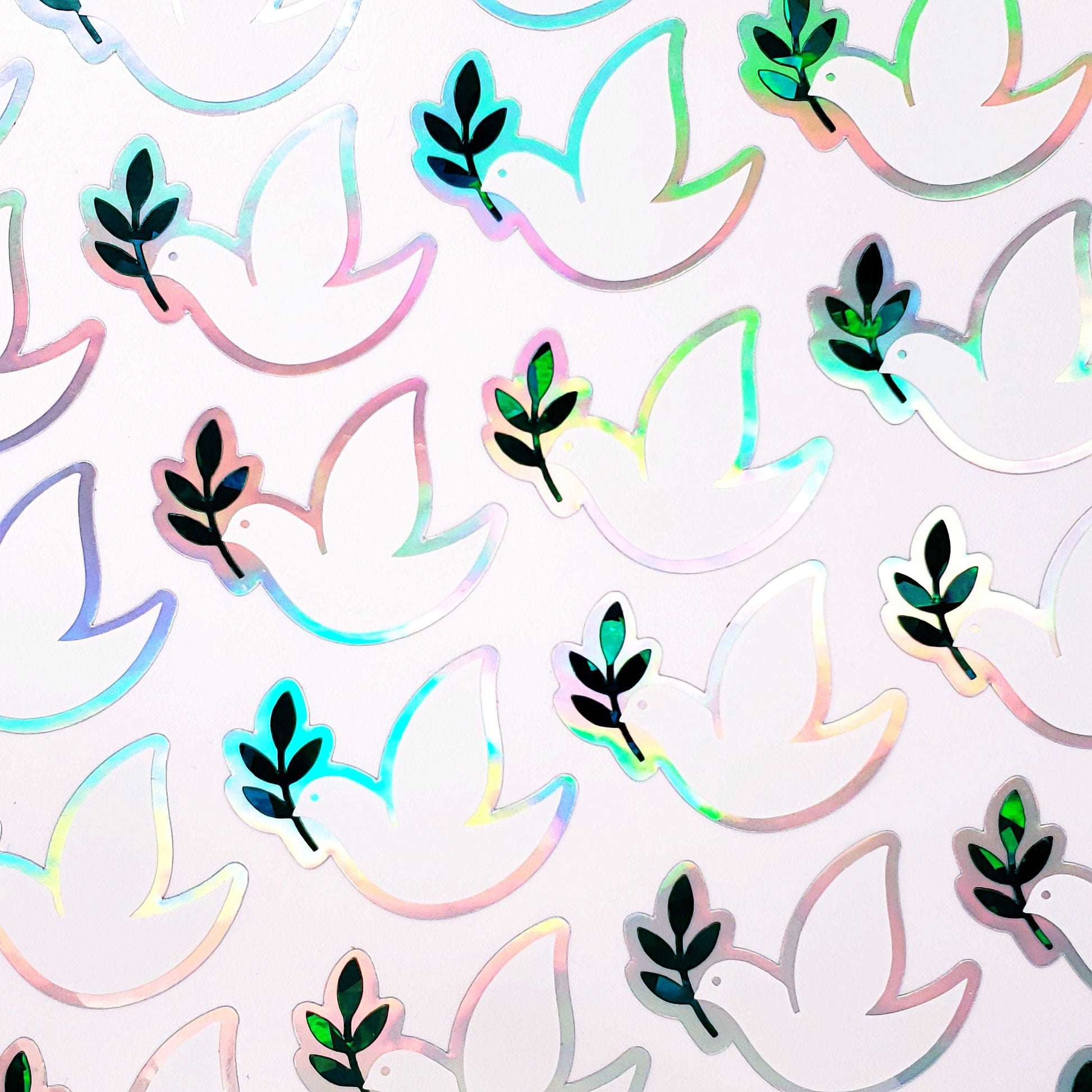Peace Dove Stickers, set of 28 white and silver stickers for invitations, envelopes, memorial cards, planners, journals and crafts.