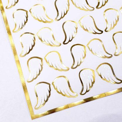 Gold Angel Wing Stickers, set of 42 white and gold wing stickers for invitations, envelopes, memorial cards, planners, journals and crafts.