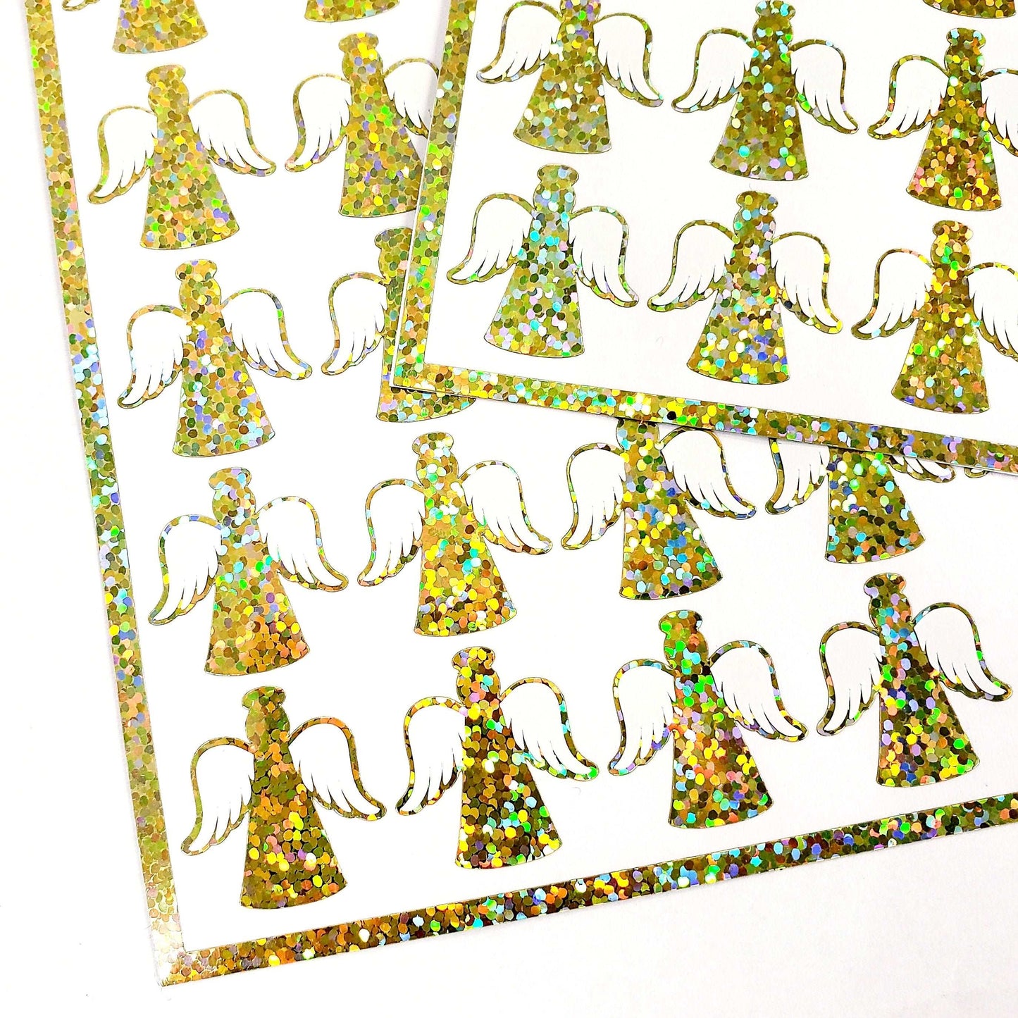 Gold Angels Stickers, set of 30 white and gold angel stickers for invitations, envelopes, memorial cards, planners, journals and crafts.