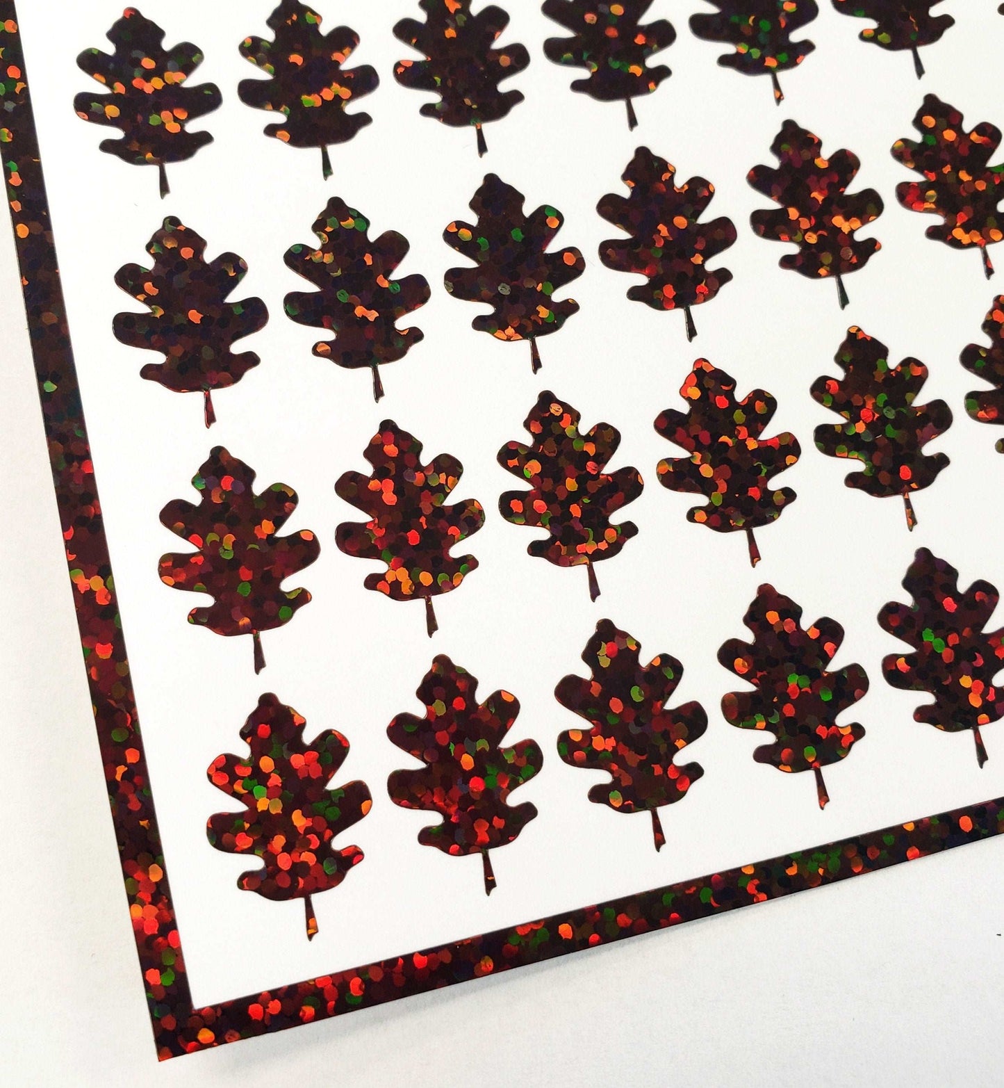 Brown Oak Leaves Sticker Sheet, set of 60 vinyl decals for Autumn weddings, daily journals, scrapbook pages and fall craft projects.