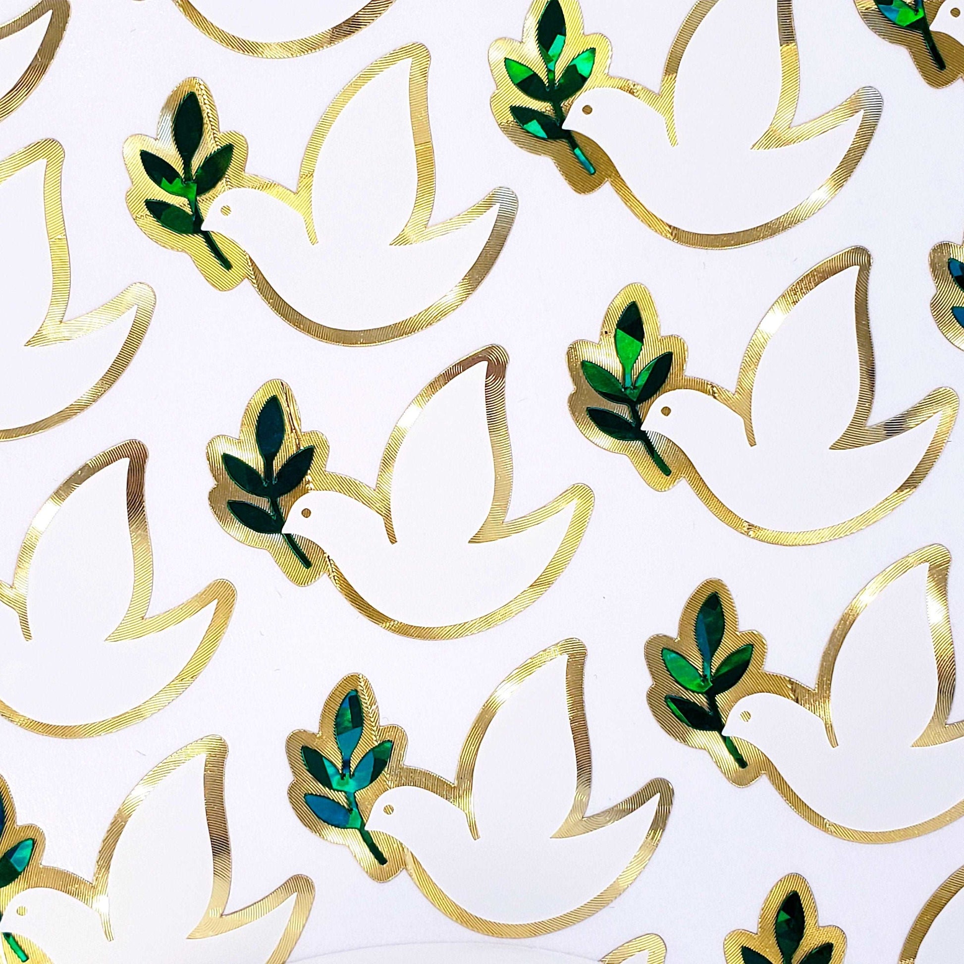 Peace Dove Stickers, set of 28 white and gold stickers for invitations, envelopes, memorial cards, planners, journals and crafts.