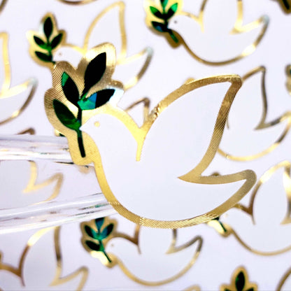 Peace Dove Stickers, set of 28 white and gold stickers for invitations, envelopes, memorial cards, planners, journals and crafts.