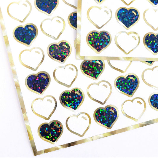 Black White and Gold Hearts Stickers, set of 60 small heart stickers for wedding invitations, journals, envelopes, gift tags and scrapbooks.