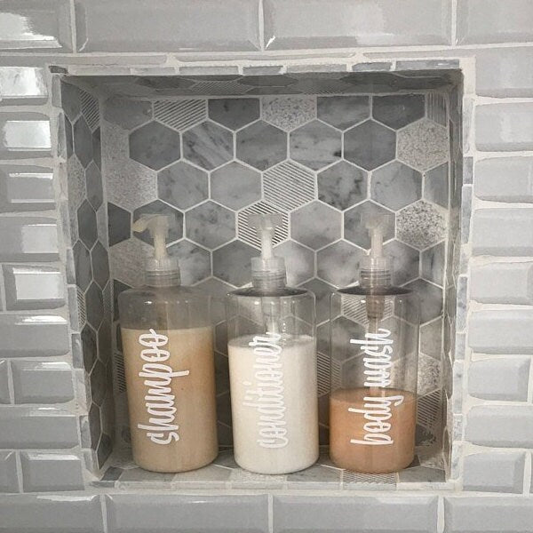 Shampoo Conditioner Body Wash Label Set, soap dispenser bottle vinyl decals