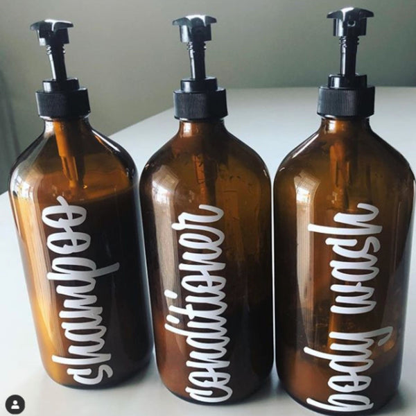Shampoo Conditioner Body Wash Label Set, soap dispenser bottle vinyl decals