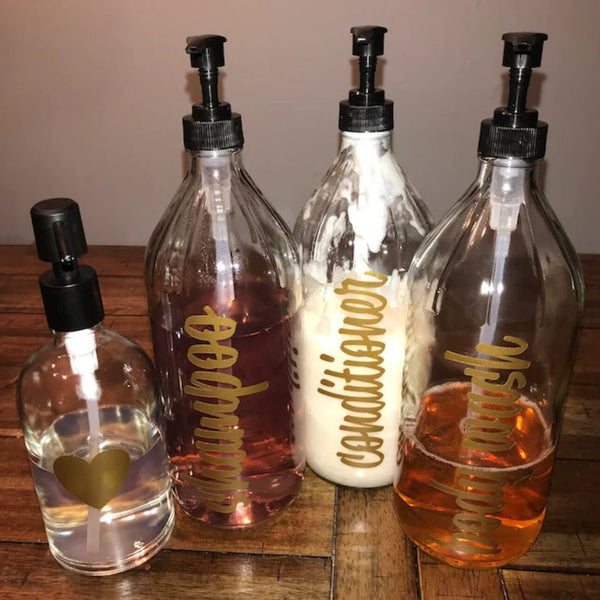 Shampoo Conditioner Body Wash Label Set, soap dispenser bottle vinyl decals